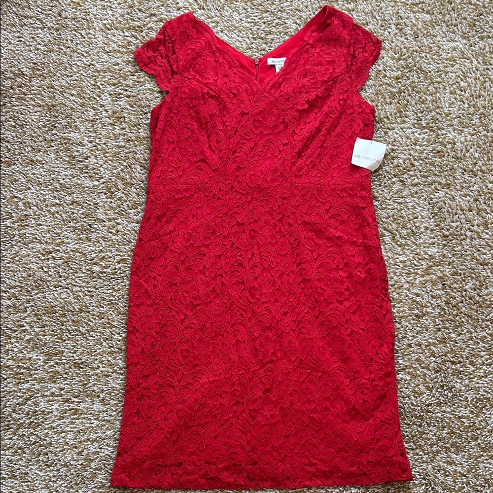 Liz Claiborne Vibrant Red Lace Midi Dress